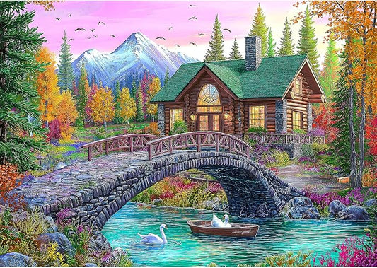 Blueforest 1000 Piece Jigsaw Puzzle for Adults - Challenging Stone Bridge Cottage Landscape, Autumn Valley & Mountain Scenery, Game Night Gift (27.5x19.7 Inch)