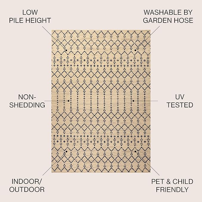JONATHAN Y Moroccan Geometric Indoor Outdoor Area Rug 4X6 Beige/Navy, Ourika Textured Weave for Backyard, Patio, Porch, Easy-Cleaning, High Traffic, Pet-Friendly, Non-Shedding (SMB108H-4)