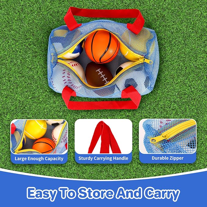 Balls Toys Gift for Toddlers 3 4 5 Years Old,6 Small Sports Foam Balls for Baby with Soccer Ball,Basketball,Football,Baseball,Tennis Ball and Volleyball,Mini Soft Balls for Kids Boys Girl