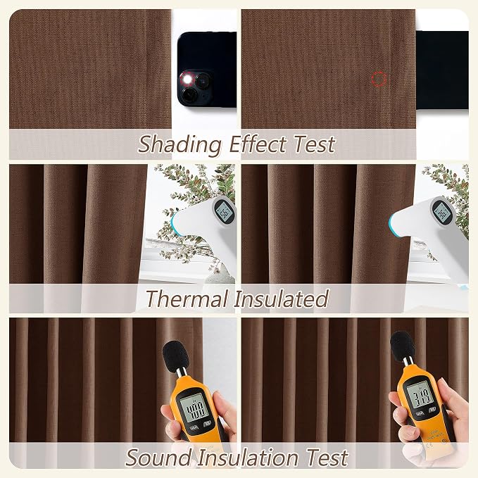 Rustic Brown 100% Blackout Linen Curtains 84 Inch Length 2 Panels Set for Living Room Bedroom Back Tab Thermal Insulated Black Out Drapes Room Darkening Farmhouse Style for Bedroom Window Curtains