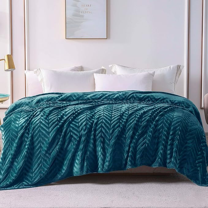 Whale Flotilla Flannel Fleece Fall Bed Blanket Twin Size, Teal | Lightweight Breathable Soft Bedspread, Plush Fluffy Coverlet Chevron Design Decorative Blanket for Home Life, 60x80 Inch