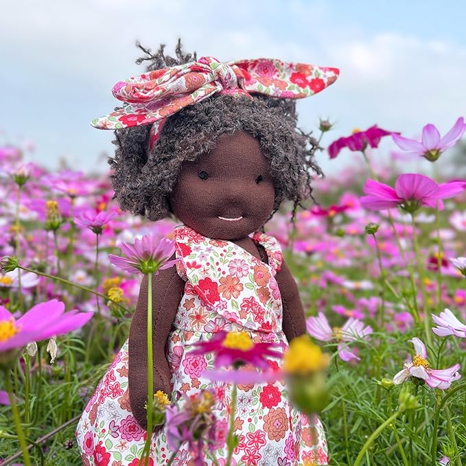 Handmade Birthday Present for Girl Black Doll Waldorf Collect Rag Doll with Exquisite Box-Dezi 12"