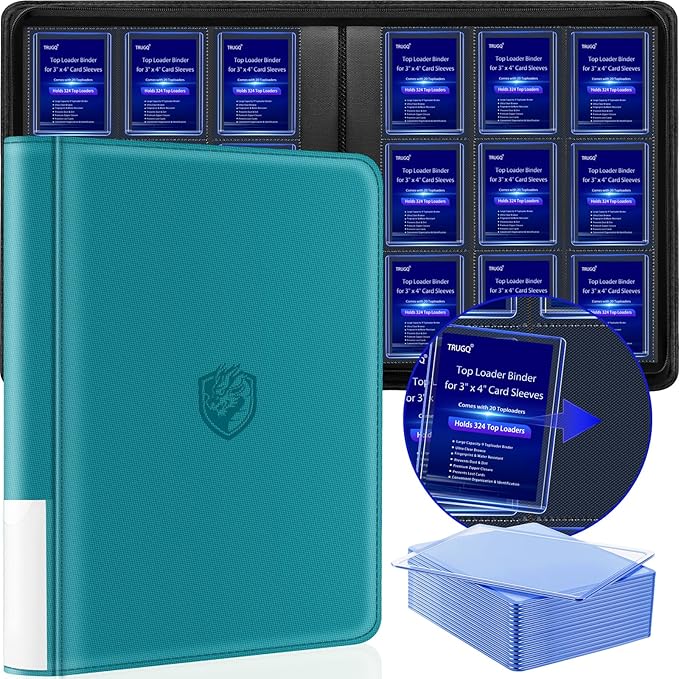 Toploader Binder Holds 324 Toploaders - 20 Toploaders|Waterproof PU Leather + Anti-Yellowing PP Inserts | Ridge Tab Sorting Portable top loader binder for cards(For Sports/Game Cards)