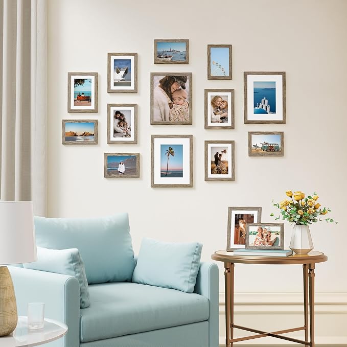 Vittanly 15 Pack Picture Frames Collage Wall Decor, Wall/Tabletop Display | Grayish Brown, Multi-Size Gallery Wall Frame Set: 3pcs 8x10, 6pcs 5x7, 6pcs 4x6. Picture Frame Set for Family