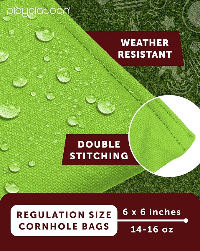 Play Platoon Cornhole Bags Weather Resistant- Set of 8 Regulation Bean Bags for Tossing- Official Professional Size & Weight Corn Hole Bags Two Color All Weather Cornhole Beans Bag Set with Tote Bag