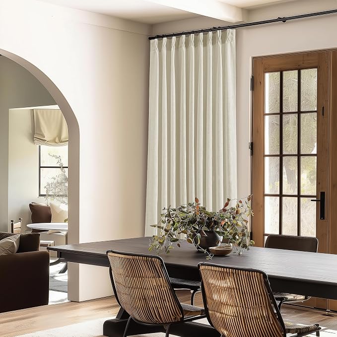 TWODRAPES 60 Inch Width 90 Inches Long Linen Pinch Pleated Curtains 1 Panel | Light Filtering Semi Sheer Privacy, Room Divider, Pinch Pleat Curtains for Sliding Door Dining Bedroom Large Window, W60xL90