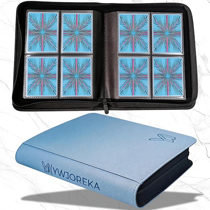 Toploader Binder 4 Pocket, Holds 128 Toploaders, Double-Sided Card Storage Binder for 3" x 4" Rigid Cards, PU Leather Album for Trading Cards & Sports Cards(blue)