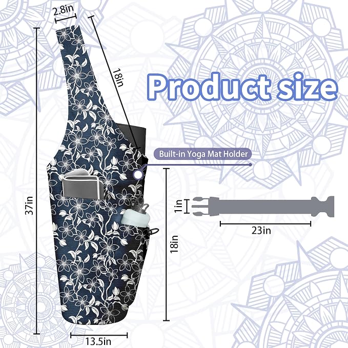Yoga Bag for Women, Large Yoga Mat Bag Tote Carrier with Wet Dry Pocket, Water Bottle Holder & Adjustable Strap, Fits 1/2" Thick Yoga Mat for Gym, Pilates, Travel, Work