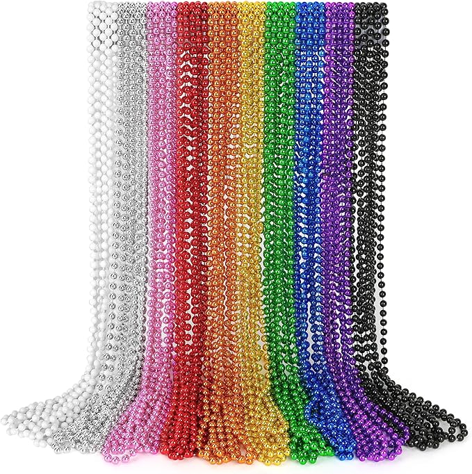 30PCS Mardi Gras Beads, Metallic 10 Kinds Beaded Necklace Party Favors, 33" Colorful Mardi Gras Necklace Bulk Stuff, Festival Parade Throw Accessories for Wedding Birthday Celebrations Decorations