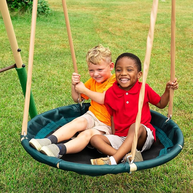 XDP Recreation Deerfield Outdoor Playground Swing Set with Slide, See Saw, Trapeze Swing, Fun-Glidr, Swing Seat, and Stand N Swing