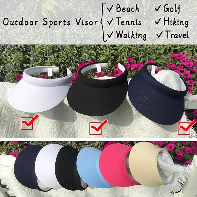 3 Pack Sports Sun Visor Hat Women Men Adjustable Clip On Visors Outdoor Golf Beach Cap