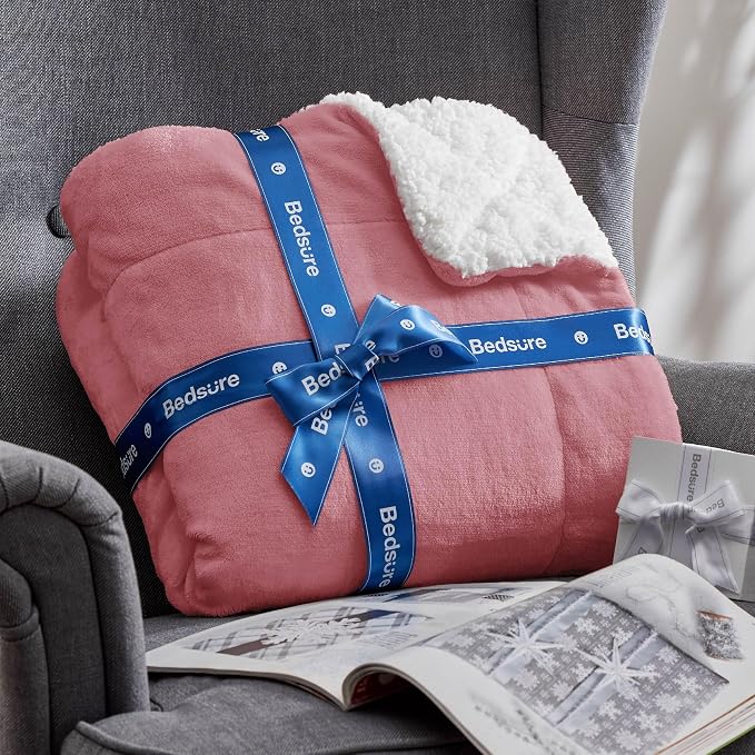 Bedsure GentleSoft Sherpa Fleece Twin Size Blanket for Couch, Non-Heated, Thick and Warm Throw for Girls and Women, Soft Fuzzy Plush Twin Blanket for Winter, Dusty Rose, 60x80 Inches