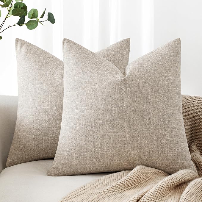 MIULEE Pack of 2 Linen Textured Pillow Covers, 18x18 Inch Taupe | Decorative Burlap Throw Pillowcases, Neutral Boho Farmhouse Accent Home Decor for Sofa Couch Bedroom Living Room
