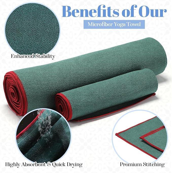 Peryiter 6 Pack Hot Yoga Towel Set - Non Slip Microfiber Towels for Mat and Hand, Quick Dry and Sweat-Activated Grip, 2 Sizes for Women Men Bikram Pilates Gym