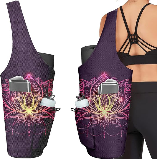 Yoga Bag for Women, Large Yoga Mat Bag Tote Carrier with Wet Dry Pocket, Water Bottle Holder & Adjustable Strap, Fits 1/2" Thick Yoga Mat for Gym, Pilates, Travel, Work