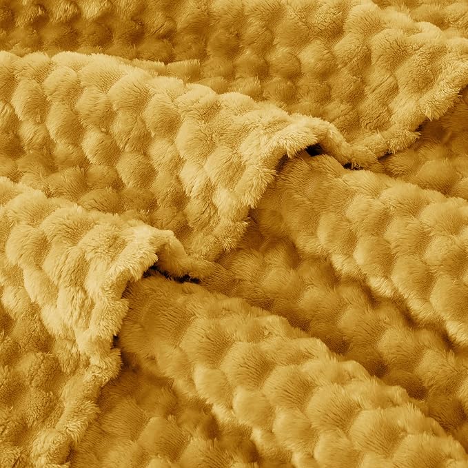 EXQ Home Gentle Soft Fleece Throw Blanket – Cozy Lightweight 3D Imitation Turtle Shell Jacquard Blanket for Couch Bed – All-Season Warm Fuzzy Flannel Blanket for Women Mom Gift(60"x80",Mustard Yellow)