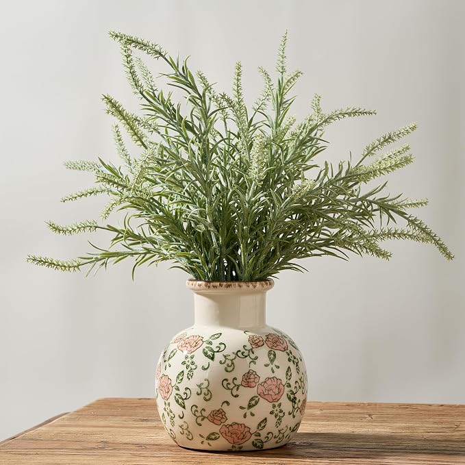 SIDUCAL Ceramic Vintage Vase, 5.91 Inch Retro Ice Cracked Chinoiserie Floral Vase, Rustic Farmhouse Vases for Home Decor, Bookshelf, Garden, Chinoiserie Decor, Tuscan Decor, Red Rose Pattern
