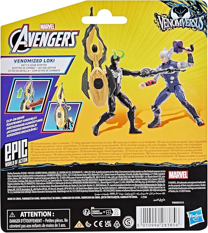 Marvel Avengers VenomVersus Epic World of Action Venomized Loki Figure with Battle Gear Accessories, 4-Inch Super Hero Toys for Kids Ages 4+