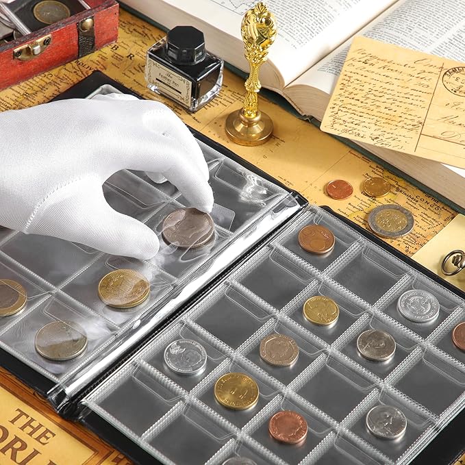 160 Pockets Coin Album - 10 Sheets Mixed Sizes Coin Holder 45x43/33x33 mm Collecting Grid for Pounds Pence Cents (Red) CS48160RE