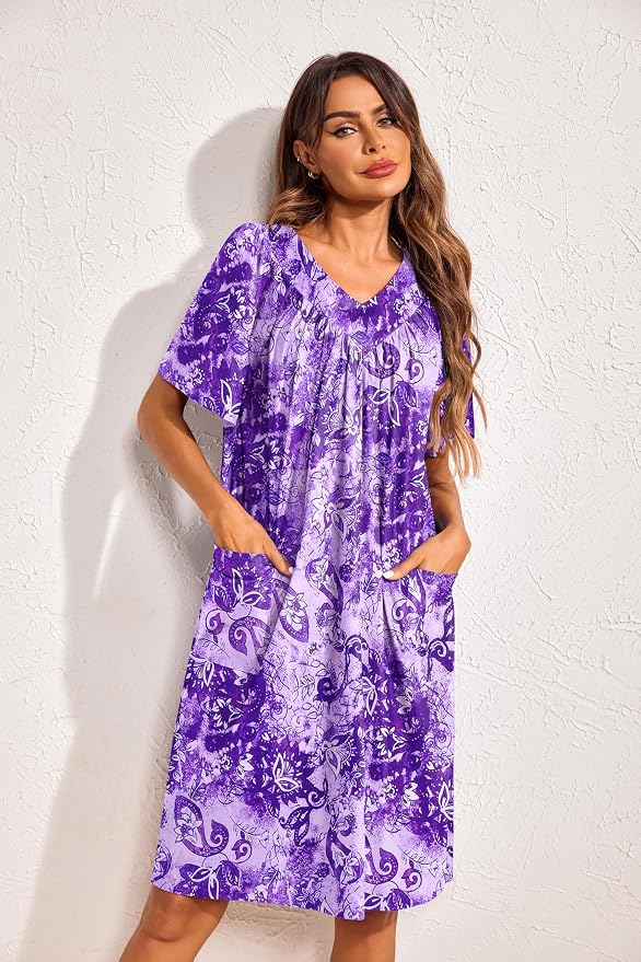 Ekouaer Womens House Dress Floral Print Nightgown with Pockets Mumu Dress