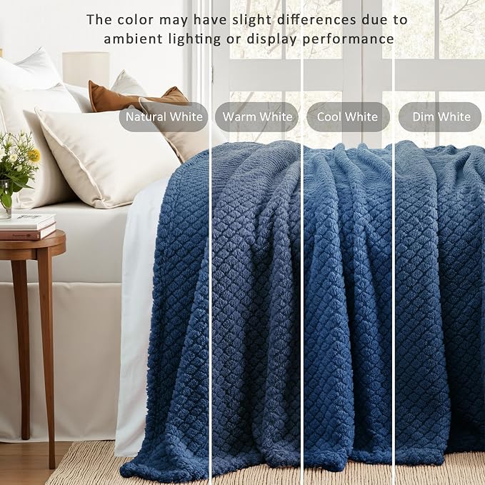 Exclusivo Mezcla Soft Fleece Twin Size Blanket for Bed, Navy Blue | Jacquard Lightweight Cozy Bed Blanket, Breathable Decorative Fuzzy Textured All Season Use, 60x80 Inches