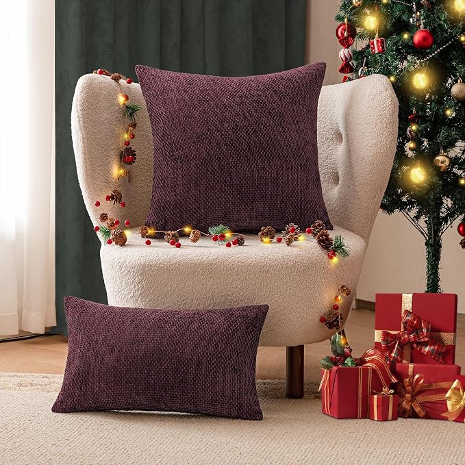a moment Christmas Wine Red Chenille Throw Pillow Covers 12x20 Inch Pack of 2 Modern Decorative Throw Pillow Covers Farmhouse Cross Covers Home Decor for Sofa Bedroom Living Room