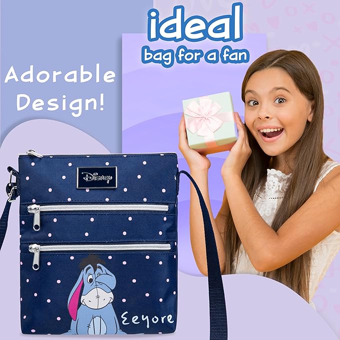 Disney Stitch Girls Purse Cross Body Bag for Kids Teens Women Shoulder Bag with Adjustable Strap Fashion Handbag Stitch Gifts (Navy, Navy Eeyore)