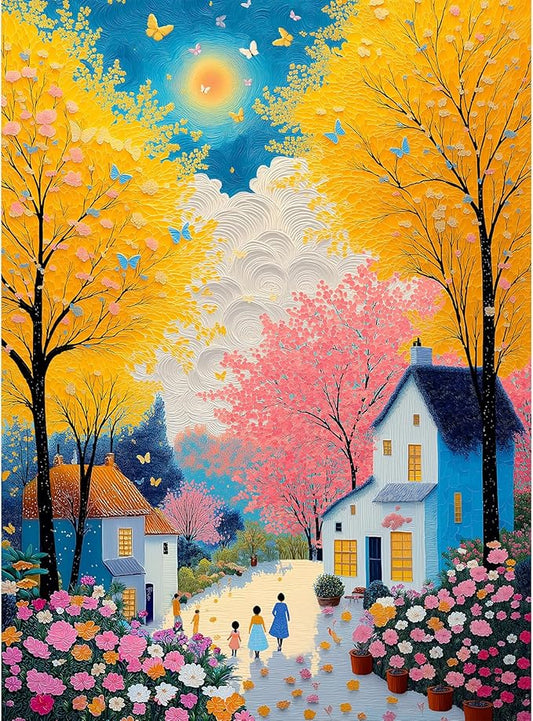Puzzles for Adults 500 Pieces, Cherry Blossom Jigsaw Puzzles - Colorful Path, Impossible Colorful Wall Art Puzzle for Seniors Families, 20.47x14.96 Inches, 1:1 Poster, Letter On The Back