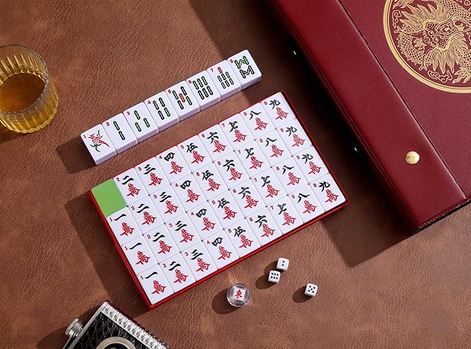 Mose Cafolo Chinese Mahjong Set X-Large 146 Numbered Melamine 1.5" Large Size Tile with Carrying Travel Case, English Manual, Pro Complete Mahjongg Game Set (Majiang, Mah Jongg)