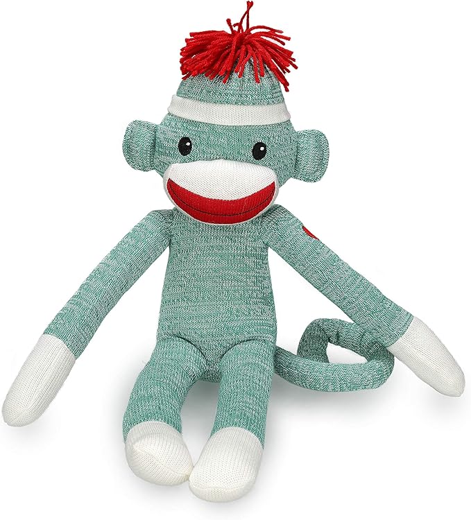 Plushland Adorable Sock Monkey, The Original Traditional Hand Knitted Stuffed Animal Toy Gift-for Kids, Babies, Teens, Girls and Boys Baby Doll Present Puppet 20 Inches (New Green)