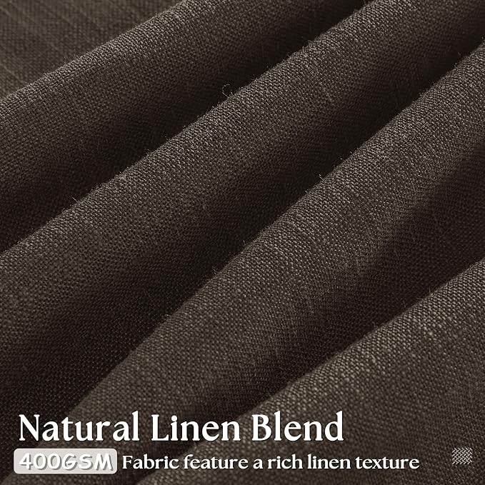 Dark Chocolate Pleated Linen Semi Sheer Curtains 45 Inch Length 2 Panels | for Kitchen Small Bay Window Basement, Pinch Pleated with Hooks Rings Back Tab, Memory Shape, Thick Linen Semi Sheer, W40xL45