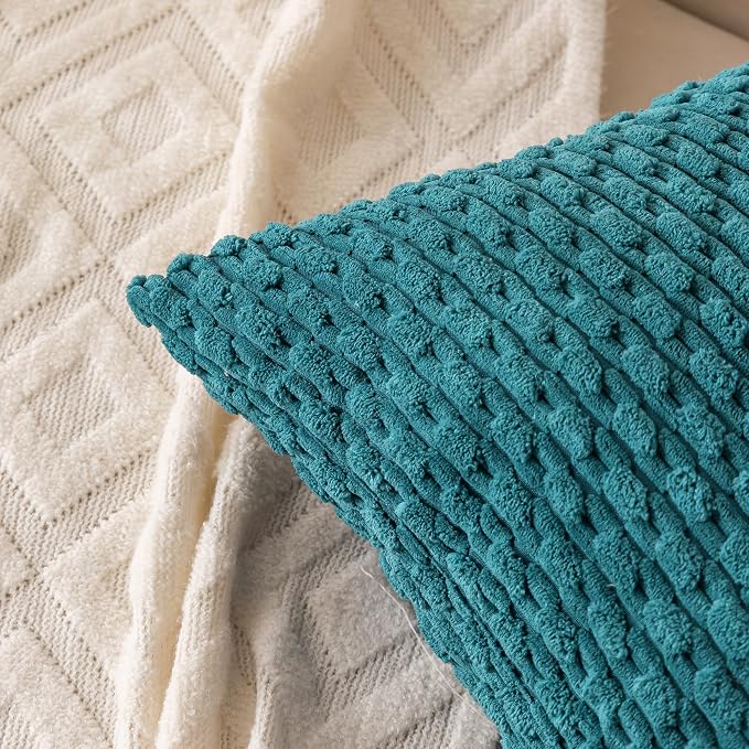 Set of 4 Teal Decorative Throw Pillow Covers 18x18 Inch Corduroy Pillow Covers for Bed Couch Sofa Living Room Soft Square Cushion Cases