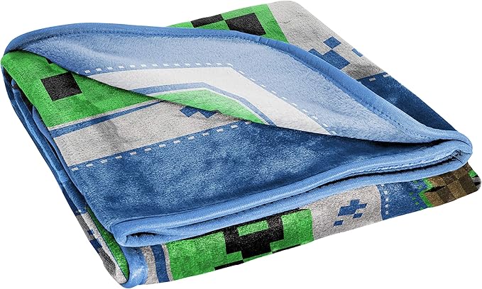 Jay Franco Plush Throw Blanket – 46" x 60" Inch Cartoon Kids Soft & Cozy Fleece Throw for Bedroom & Couch Décor, Official Licensed Product, Blue - Minecraft