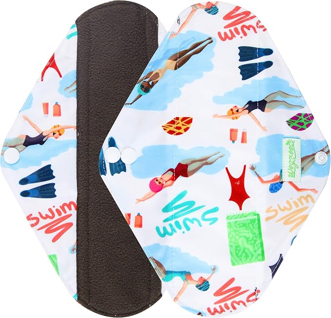 wegreeco Charcoal Reusable Menstrual Pads for Women - Reusable Sanitary Pads | Panty Liners | Soft Cloth Menstrual - 5 Pack, 1 Cloth Wet Bag (Large, Dynamic)