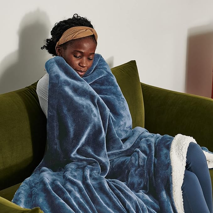 Bedsure GentleSoft Sherpa Fleece Twin Size Blanket for Couch, Non-Heated, Thick and Warm Throw for Women and Men, Soft Fuzzy Plush Twin Blanket for Winter, Slate Blue, 60x80 Inches