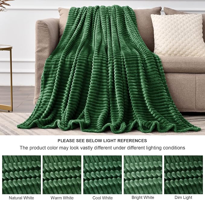 BEDELITE 3D Ribbed Dark Green Fleece Throw Blanket for Couch, 50x60 Inch | Soft Warm Decorative Fluffy Blanket, Cozy Plush Lightweight Fuzzy Throw Blanket for Bed Sofa Home Room Decor, Gift for Women