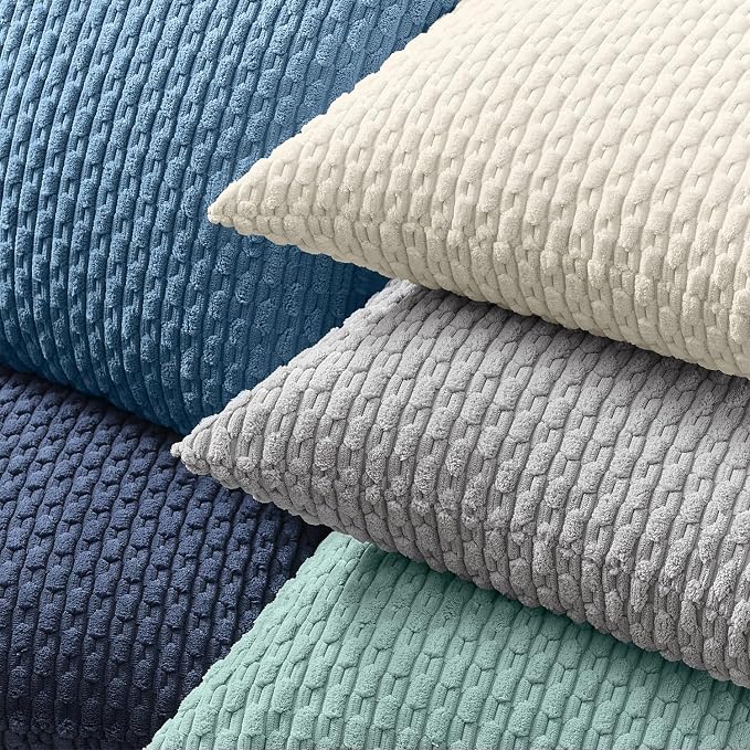 Kevin Textile Soft Corduroy 16"x24" Lumbar Pillow Cover 1 Pack, Blue | Boho Stripe Plush Corduroy Decorative Oblong Cushion Cover Modern Farmhouse Home Decor for Sofa Couch Bed Chair