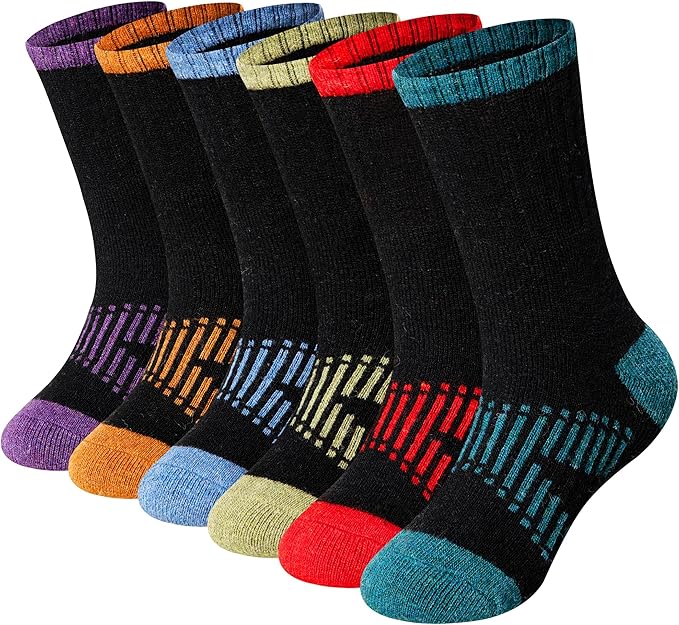 WEVIAS Kids Merino Wool Hiking Socks Boys Thermal Winter Cozy Boot Warm Cushion Socks 6 Pairs
