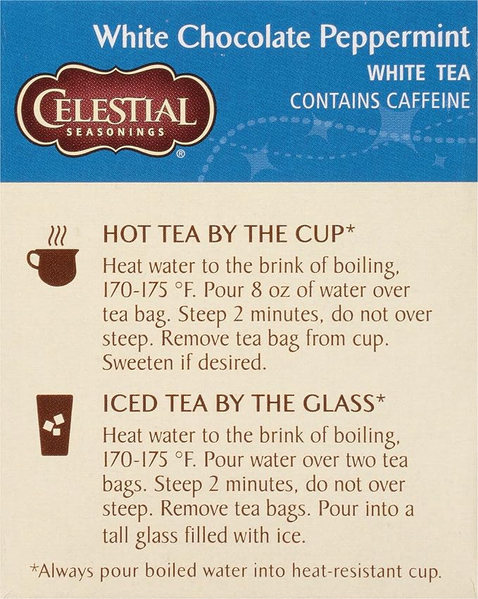 Celestial Seasonings White Chocolate Peppermint White Tea Bags, Great For Stocking Stuffer, 20 tea bags (Pack of 2)