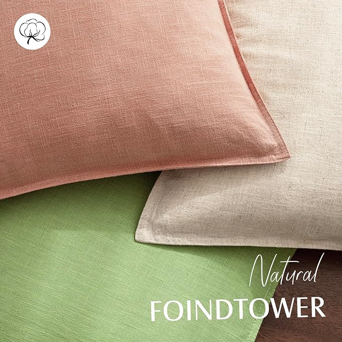 Foindtower Pack of 2, Decorative Linen Solid Throw Pillow Covers Soft Accent Euro Cushion Case Boho Farmhouse Pillowcase for Chair Couch Sofa Bedroom Living Room Home Decor 18 x 18 Inch Coral Pink