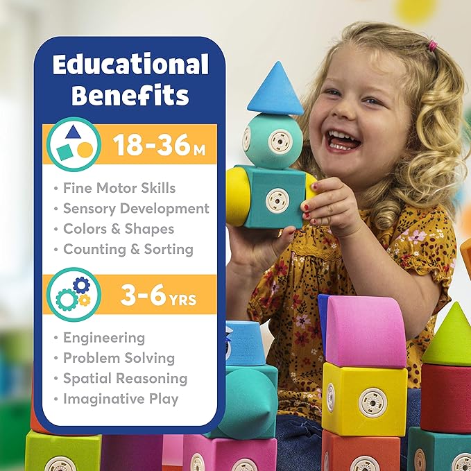 Magnetic Foam Building Blocks - 17-Piece Critter Set, Bath Toys for Toddlers, Preschool Toys, Bathtub Toys, Sensory Toys, Blocks for Toddlers 3-5, Engineering Toys for Kids 3-5, Bath Blocks