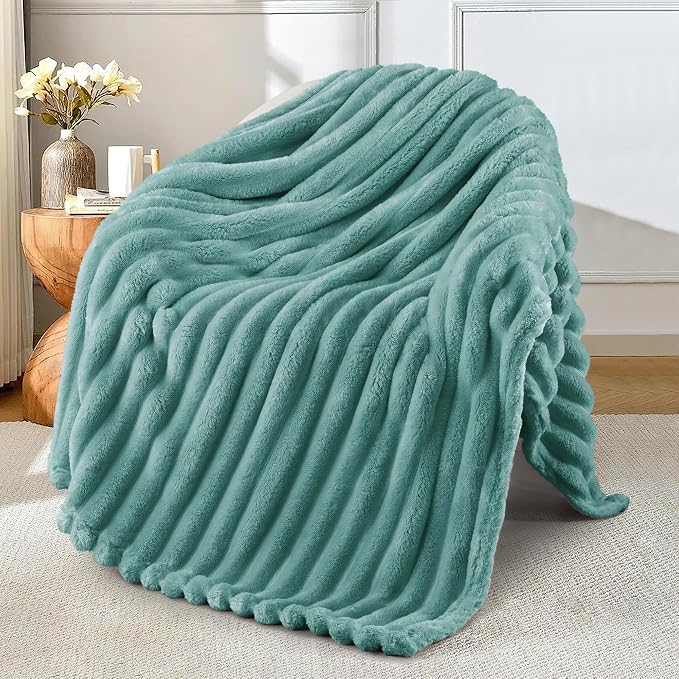 Exclusivo Mezcla Striped Fleece Throw Blanket for Couch, Sofa, Bed, 50"x60" | Soft Breathable Cozy Bed Blankets, Lightweight Plush Fluffy Fuzzy Jacquard Decorative Blankets