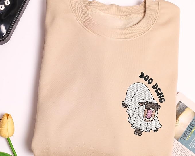 YOUNG GREEN Moo Deng Embroidered Sweatshirt Moo Deng Bouncy Pig Shirt Cute Baby Hippo Sweatshirt Gift For Moo Deng Lovers