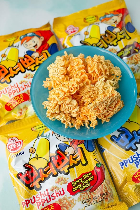 OTOKI Ppushu Ppushu Noodle Snack BBQ Flavor, Korean Ramen Snack, Crush to Eat, 90g, 24 Pack
