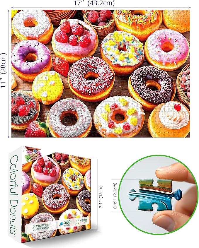 300 Piece Jigsaw Puzzle for Adults - Delightful Donuts Design - Challenging Adult Puzzle for Family Game Nights & Gifts - Fun Finished Size 17 x 11 Inches