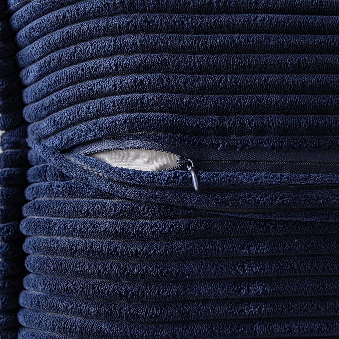 MIULEE Decorative Throw Pillow Covers for Couch 12x12 Inch Navy Blue 2 Pack | Boho Broadside Striped Patchwork Pillow Covers, Soft Corduroy Cushion Cases, For Sofa Bed Livingroom Home Decor