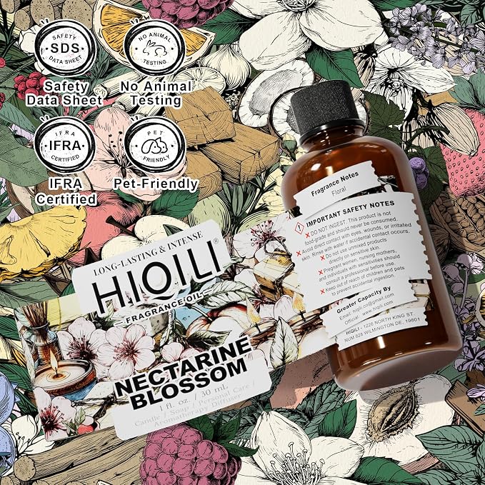 HIQILI Nectarine Blossom Fragrance Oil for Candle & Soap Making, Essential Oil Diffuser Use, Add to Body Lotion, Dryer Balls - 1 Fl Oz