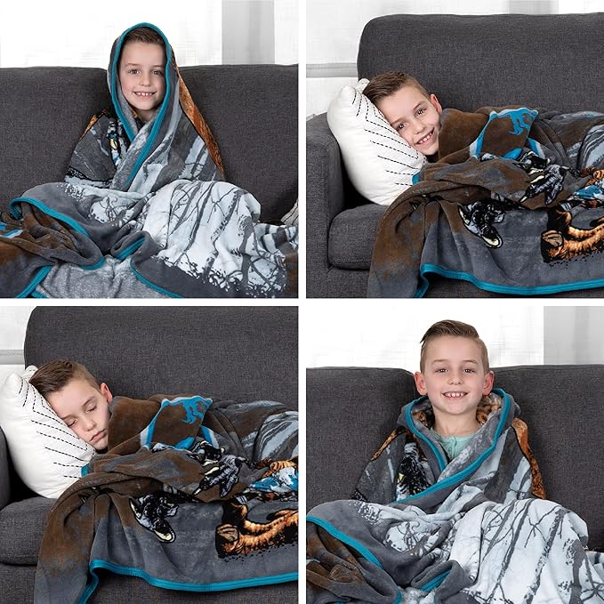 Jurassic World Dominion Blue Velociraptor and Rexy T-Rex Super Soft Plush Micro Raschel Blanket, 62 Inches x 90 Inches, Bedding by Franco Kids