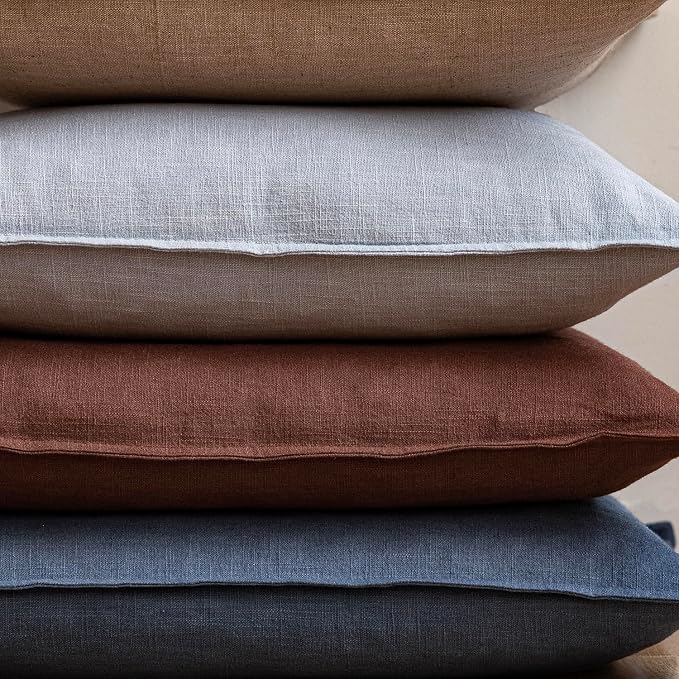Foindtower Pack of 2, Decorative Ramie Cotton Throw Pillow Covers Soft Accent Euro Cushion Case Farmhouse Neutral Pillowcase for Chair Couch Sofa Bedroom Living Room Home Decor 22 x 22 Inch Dark Blue