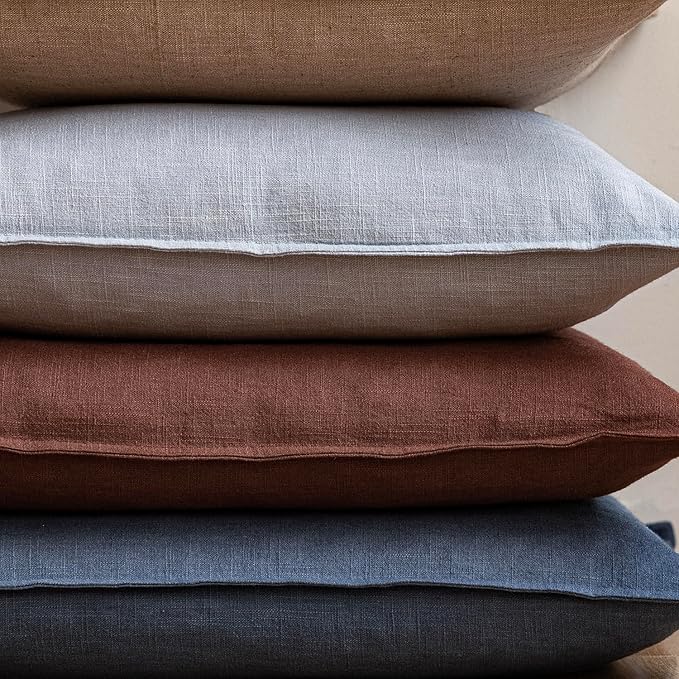 Foindtower Pack of 2, Decorative Linen Solid Throw Pillow Covers Soft Accent Euro Cushion Case Farmhouse Neutral Pillowcase for Chair Couch Sofa Bedroom Living Room Home Decor 26 x 26 Inch Dark Blue
